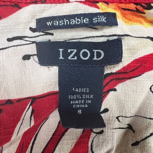 Vintage Y2K Red Silk Tropical Hawaiian Floral Beachy Indie Button Up Top / 8 - Picture 5 of 5